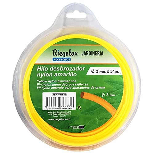 RIEGOLUX Fil de débroussailleuse en Nylon Rond, Jaune, 3 mm x 54 m, Fil débroussailleuse pour Disque débroussailleuse, Fil en Nylon pour débroussailleuse, Jardin et extérieur