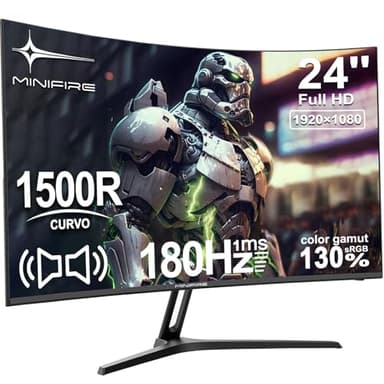Minifire Gaming Curved Monitor 24 Pouces, 180Hz 1ms FHD avec Sprecher 1500R, Adaptive Sync, VESA 100x100mm, Inclinaison réglable, HDMI1.4 DP1.2 Ports (MFG24C1 Câble HDMI Inclus)