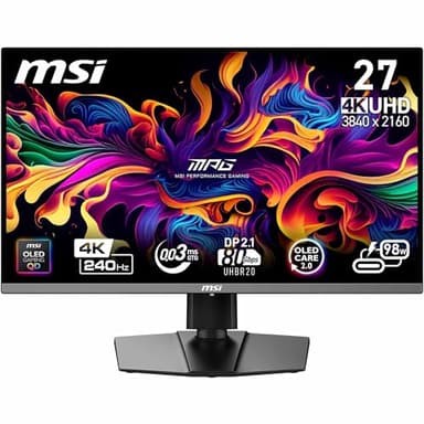 MSI MPG 272URX QD-OLED écran Gaming 27" 4K UHD - Dalle OLED 3840 x 2160, 240Hz, 0.03ms, 99% DCI-P3, ΔE≤2, DisplayHDR True Black 400, G-Sync,HDMI 2.1, DP 2.1a, USB Type-C (98W PD), Noir
