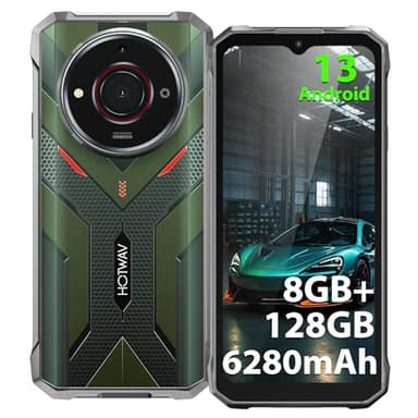 HOTWAV T7S Telephone Portable Incassable 2025, 6280mAh Batterie, 8Go+128Go ROM/TF-2To, Android 13 Smartphone Incassable, 20MP+8MP Caméra/Écran 6.52" HD+/4G Dual SIM/IP68/IP69K/Face ID/NFC/GPS (Vert)