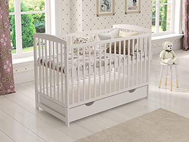 Love for Sleep Lit Bebe Evolutif 120x60cm avec Matelas en Mousse avec Housse Matelassée Blanc Jacob en Bois Lit Enfant - Baby Bed, lit Bebe Fille, garçon