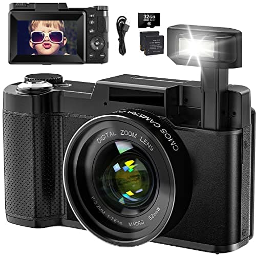 Appareil Photo numérique 4K 48MP Vlogging pour Youtube Zoom numérique 16x avec Fonction Macro et Flash relevable, Appareil Photo Compact pour Photographie écran Rabattable de 7,6 cm à 180°, Carte TF