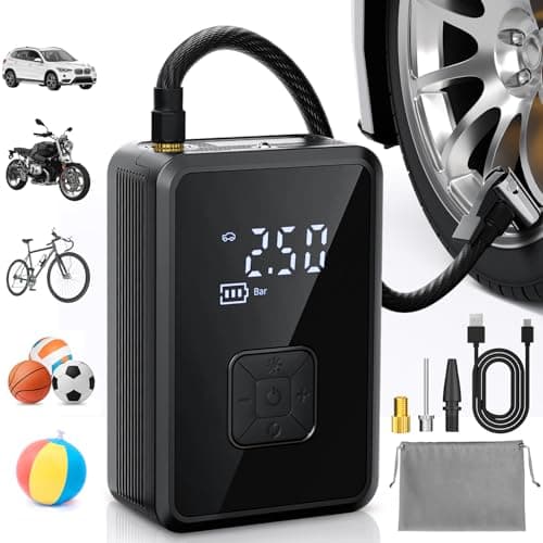 Oasser Gonfleur Pneus Voiture sans Fil 4000mAh Mini Compresseur à Air Portatif 150 PSI (10,3 Bar) Inflation Rapide Cylindre 17 mm Type-C USB Charge avec Tuyau de 30 cm et Sac de Rangement