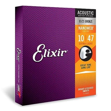 Cordes Elixir® en Bronze 80/20 pour guitare acoustique avec revêtement NANOWEB®, Extra Light (.010-.047)