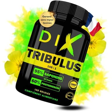 TRIBULUS TERRESTRIS ✗ Haute concentration 100:1 ✗ Performance sportive ✗ 95% Sapionins ✗ 60% Protodioscin ✗ Testé certifié ✗ Sans Mycotoxine ✗ Haute teneur en actifs ✗ Société Française ✗