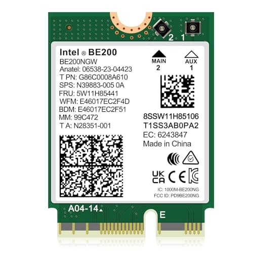 WiFi 7 Carte sans Fil Intel BE200NGW, Bluetooth 5.4, 5800Mbps M.2/ngff Support réseau Windows 10/11 (64bit), Linux (AMD Non supporté). Idéal pour Les routeurs WIFI7/WIFI6E/WIFI6/WIFI5.