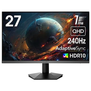 KOORUI 240Hz Ecran PC, 27 Pouces, 2K QHD(2560 x 1440), 1ms, Adaptive Sync, DisplayPort, HDMI, DCI-P3 de 90%, HDR 10, VESA 75 x 75mm, Noir