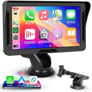 Hodozzy 7 Pouces Écran Portable Autoradio avec CarPlay et Android Auto sans Fil, Écran Tactile HD Bluetooth Compatible avec Youtube, Stéréo de Voiture avec Navigation Lien Miroir WiFi/TF/FM/AUX