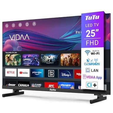 TuTu Smart TV 25 Pouces (64 cm) FHD LED WiFi Connectée Téléviseurs sans Bord VIDAA OS avec Triple Tuner, VIDAA Remote App, Molotov, Netflix, Prime Video, Disney+, Youtube, TUV25FQ1B