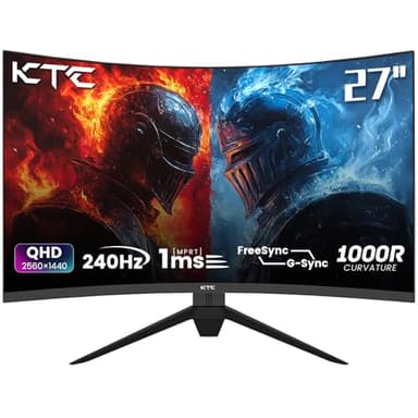 KTC 27'' Ecran PC Gamer Incurvé, 240Hz, 1ms, Moniteur Gaming, QHD 2K 2560 x 1440p, Freesync & G-Sync, HVA 1000R, 124% sRGB, écran de réduction de la lumière Bleue, VESA, DP1.2/HDMI 2.0, H27S25E