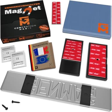 GENMAG® 1x Support de Plaque d’Immatriculation Magnétique [Extra Fort, Universel] Support Plaque Immatriculation Voiture | Porte Plaque Immatriculation Aimantée | Aimant Plaque d'Immatriculation
