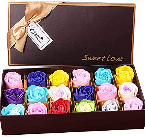 18pcs savon rose fleur - savon parfumé à la fleur rose fleur - savon à l'huile essentielle de plante, cadeau pour anniversaire/anniversaire/mariage/boîte de la Saint-Valentin (multicolore)