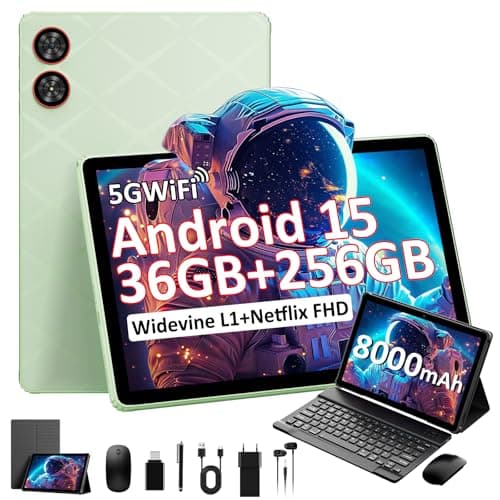 TIGERFU 2025 Dernières Tablette 11 Pouces Android 15 Tablette 36GB+256GB+2TB Extensible, Octa-Core, 2000 x 1200 Incell, 13MP+8MP, 8000mAh, 5G WiFi, Widevine L1, Tablette avec Clavier et Souris- Vert