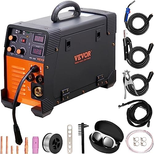 VEVOR Poste à Souder MIG-250 Poste à Souder MIG MMA TIG 250 A Poste de Soudage Portable Soudeuse Inverseur à Fil Fourré Machine à Souder 3 en 1 Équipement pour Soudage Acier au Carbone Fer Acier Inox