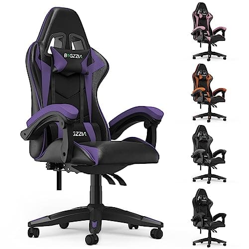bigzzia Chaise Bureau Chaise Gaming Ergonomique en PU Cuir, Hauteur Réglable, avec Coussin Lombaire et Appui-Tête, Fauteuil Gamer Confortable pour Adultes, Filles et Garçons (Violet)