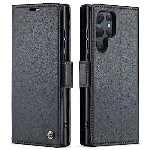 QLTYPRI Coque pour Samsung Galaxy S22 Ultra Etui avec [RFID Blocage], Housse en Premium Cuir Pochette Portefeuille Rabat Clapet Case Porte Carte Magnétique Étui pour Samsung S22 Ultra - Noir