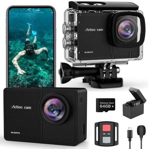 TIMNUT 4K 60FPS Caméra Sport- Caméra Étanche avec Carte SD 64G WiFi 40M Caméra sous-Marine Grand Angle 48MP Caméras Embarquées with 2 * 1350 mAh Batteries Télécommande 2.4G,Kit d'Accessoire