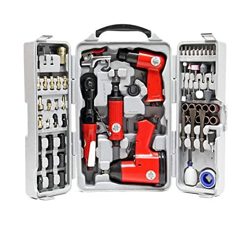 Wiltec Jeu d’outils pneumatiques 71 pièces – avec Clé à chocs, Marteau et nombreux accessoires – Jeu d’outils pneumatiques à air comprimé