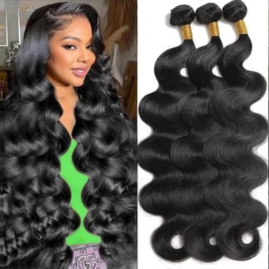 Tissage Naturel Cheveux Humain Ondulé Body Wave Human Hair Bundles Meche Tissage Bresilien En Lot Cheveux Humain Ondulé For Mariages Et Soirées 10 12 14 Pouces Double Trame Noir Total 300g