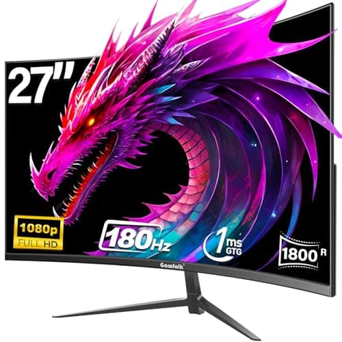 Gawfolk Écran PC Gamer Incurvé 27 Pouces 180Hz, 1080p Moniteur PC Gaming 144Hz 1800R, Écran D'Ordinateur Jeu avec FreeSync & Eye-Care Technology, DP, HDMI, Noir
