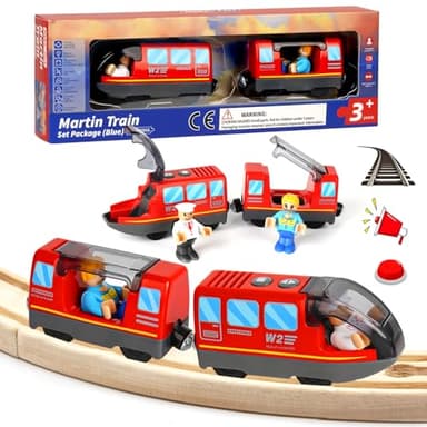 Train de locomotives à Piles, Train Electrique Enfant, Train motorisé pour Rails en Bois, Jouets De Train Magnétique pour Voie Ferrée en Bois Compatible avec Thomas, Brio, Chuggington, pour dès 3 Ans