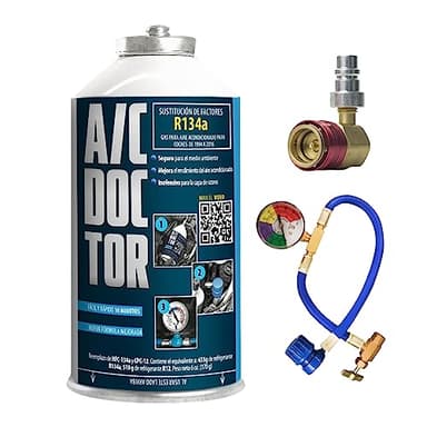 AC DOCTOR Pack 1 Canette Réfrigérant remplace le R134a pour recharge la climatisation voiture 1995-2016 + tuyau avec manomètre + adaptateur HP/LP haut bas