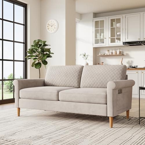 Vesgantti Canapé 2 Places en Tissu Velours Beige, 165cm Style Moderne Scandinave pour Salon, Appartement, Petit Espace, Pieds Bois Massif, 168x88x75