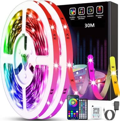 Tenmiro Ruban Led 30m(15m×2), Bande Led RGB, Led Chambre Lumineuse Flexible Multicolore avec Télécommande，Utilisé pour la décoration de maison de chambre à coucher