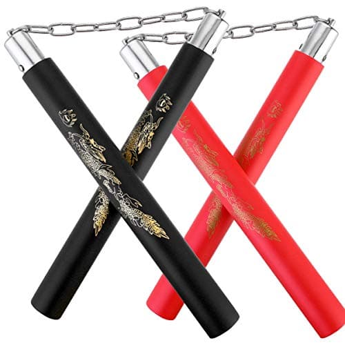 Litthing Nunchaku Mousse Caoutchouc Entraînement Quotidien Rembourré Pratique 2 Paires De Portable Parfait pour Les Enfants Et Les Débutants Mode Noir Et Rouge