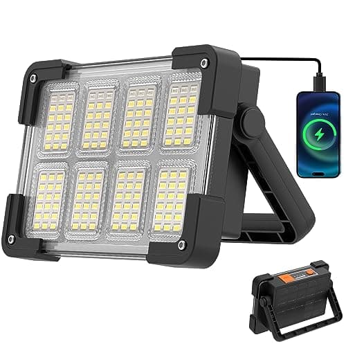 OHAYORI Projecteur LED Rechargeable Portable, Lampe de Travail Étanche, Lumière USB 4 Modes Avec Panneau Solaire Pour Camping, Garage, Urgence, Atelier