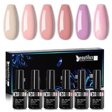 beautilux Vernis Semi permanent Rose, 6 Couleur 10ml Vernis Gels UV Soak Off Lot de Vernis à Ongles Gels Kit Manicure pour Ongle（YT-09）