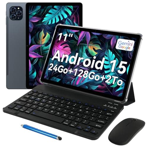 TABWEE T90 Android 15 Tablette avec Clavier - 11 Pouces, 24 Go+ 128 Go(2To TF), Unisoc T615, 8000 mAh, 13 MP+5 MP, Gemini AI, Widevine L1, 5G WiFi, Claviers, Souris, Stylet et Tablette Tactile