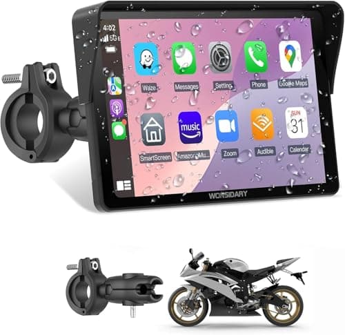 Wonsidary W722 Écran Carplay Moto 7 Pouces,Carplay sans Fil & Android Auto pour Moto,Navigation GPS Moto Étanche IP67 Écran Tactile Étanche,Audio BT, EQ,Siri,Assistant G00gle,Nstallation Facile