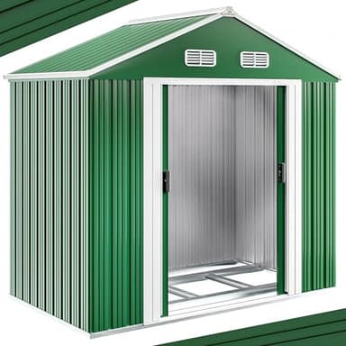 GARDEBRUK® Abri de Jardin métal XL 2m² Fondation 200x135x190cm Porte coulissante Vert cabane de Jardin cabanon Rangement Outils 4m³