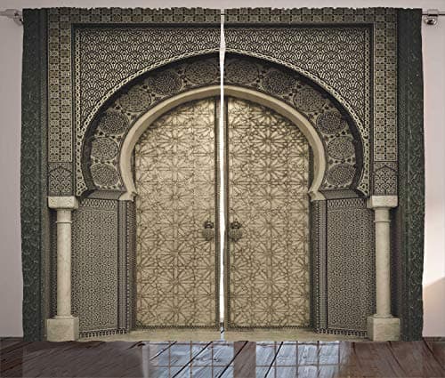 ABAKUHAUS marocain Rideaux, Aged Porte géométrique, Décoration Intérieure Accent Lot de 2 Panneaux, 280x225, Noir Sépia