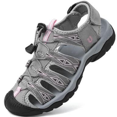 Brfash Sandales de Randonnée Femme Outdoor Sandales de Marche Été Chaussures de Sport Plage Chaussures d'eau eau Plage Closed-Toe Sandals Femme,Gris Rose,EU40