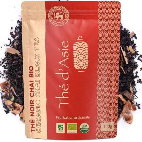 Khla - Thé Chai Bio pour Chai Latte - Sachet Vrac 100 g - Thé Noir Chaï Masala - Thé Épicé Ceylan Biologique - Feuilles Séchées - Thé d’Asie - Réconfortant & Gourmand - Origine Sri Lanka