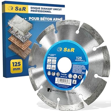 S&R Disque Diamant Meuleuse 125 à tronçonner Béton/Béton Armé/Granit/Pierre/Brique. Disque à tronconner 125 x 22,2 x 10 2,2 mm