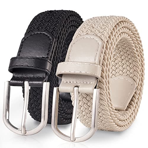 TANGCHAO 2 pièces Unisexe Tissu élastique Ceinture Élastique Tressée Stretch Belt Ceinture Étirable Pour les Hommes et les Femmes Plusieurs Couleurs noir + beige 130cm