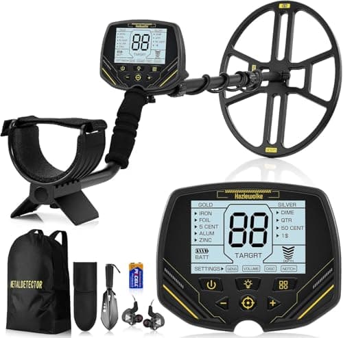 Hazlewolke Detecteur de Metaux avec Bobine de Recherche Double D Étanche de 14'', 4 Modes, Haute Sensibilité et Pinpoint Funktionalität, Détecteur de Métaux Professionnel avec Écran LCD Rétro éclairé