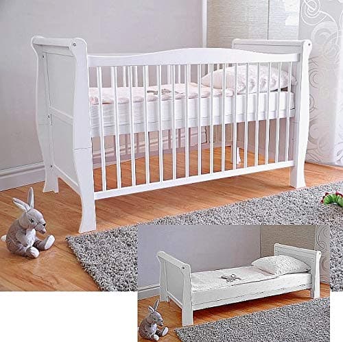 Lit bébé Lit bébé avec Matelas en Mousse Aloe Vera Réglables en Hauteur Blanc Transformable en lit Enfant