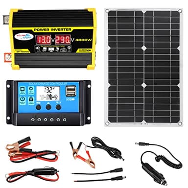 CORLYSE Kit De Panneaux Solaires 4000W, Kit D'onduleur Solaire Portable Léger, avec Contrôleur Solaire 30A, Système d'alimentation Solaire Complet pour Maison, Abri, Ferme, Camping-Car, Bateaux,Black