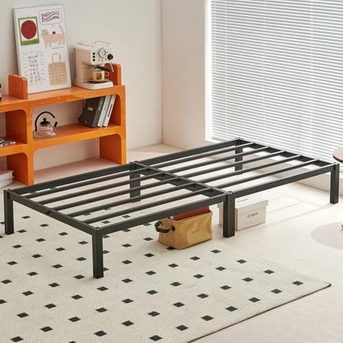 FetiNes Cadre de Lit Simple Plateforme en Métal Avec Rangement, Adolescent, Blocs de Construction, 90 x 190 cm, Assemblage Rapide Sans Vis, Noir