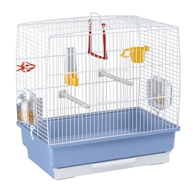 Ferplast Cage Rectangulaire pour Petits Oiseaux Exotiques et Canaris Rekord 2 Petite Cage pour Oiseaux Équipée D'Accessoires et de Mangeoires Tournantes Bleu, 39 X 25 X H 41 cm