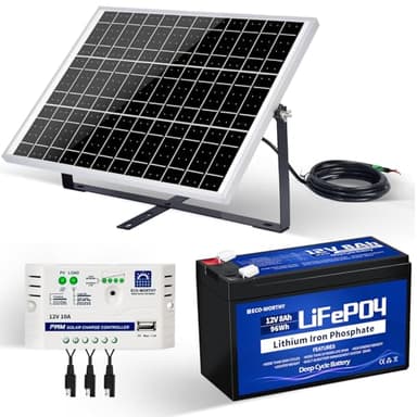 ECO-WORTHY Kit Panneau Solaire avec Batterie 25W 12V : Panneau Solaire 25W + Batterie Lithium 8Ah + Contrôleur 10A pour Système Hors Réseau/Poulailler/Porte Automatique/Pompe à l'Eau/Appareil DC