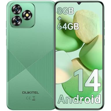 OUKITEL C53 Smartphone Débloqué 2024 - Téléphone Portable Android 14, Écran 6.6"HD+/60Hz Smartphone Pas Cher, 8Go+64Go/TF 1To, Octa core, Batterie 4300mAh, Telephone Débloqué 4G Dual SIM/13MP/GPS-vert
