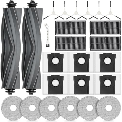 25 Accessoires pour DREAME L10s Pro Ultra Heat / L10s Ultra Gen 2 / X30 Ultra/MOVA E30 Ultra Robot Aspirateur. 2 Brosse Principale, 4 Filtres, 6 Chiffons, 6 Sacs à Poussière, 6 Brosses latérales