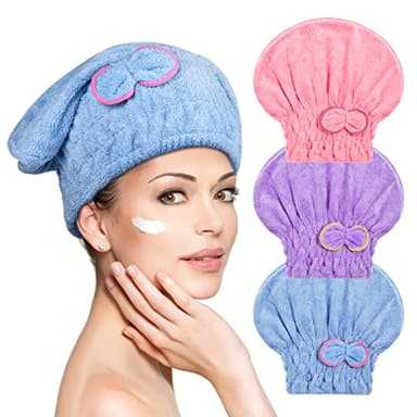 ACWOO Bonnet de Serviette pour Cheveux, 3pcs Cheveux Séchage Serviettes, Super Absorbant en Serviette Microfibre Cheveux Turban, Serviette Cheveux Sechage Rapide, Micorfibre Cheveux Secs Cap