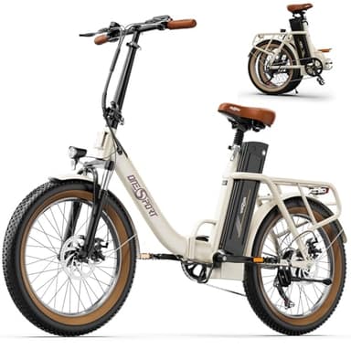 ONESPORT OT16-2 Klapprad E-Bike, E Bike 20 Zoll mit 250W Motor und 48V 17Ah Abnehmbaren Akku, Geschwindigkeit 25km/h, LCD-Display & APP Bluetooth Connect (Cremefarben)