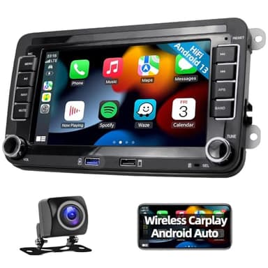 Podofo Autoradio pour VW Golf 5 6 Polo Seat Skoda Radio avec Apple Carplay sans Fil, Android 13 Autoradio 7 Pouces avec écran Bluetooth/HiFi/Android Auto/WLAN/GPS/RDS Radio + Caméra de Recul
